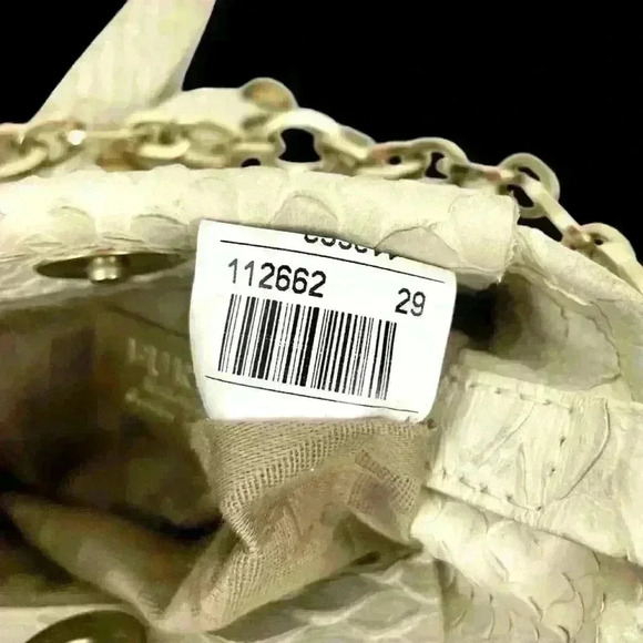 Furla Boho Chic White Leather Snakeskin Fringed Studded Crossbody Purse GlamRock - Picture 11 of 16